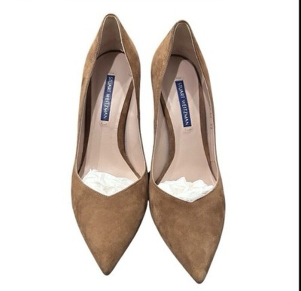 Stuart Weitzman Suede Heels Pumps Anny 105 Light Brown Size 7.5M (38)